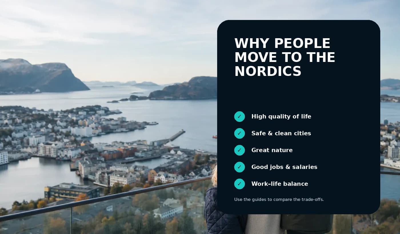Nordic relocation planning visual connecting lifestyle, work, costs and country choice