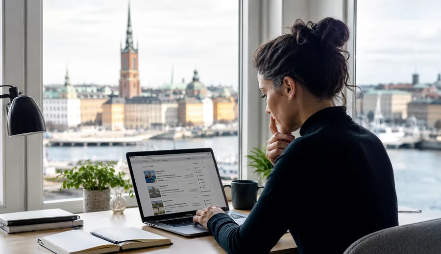 Professional researching English-speaking jobs with Stockholm city context