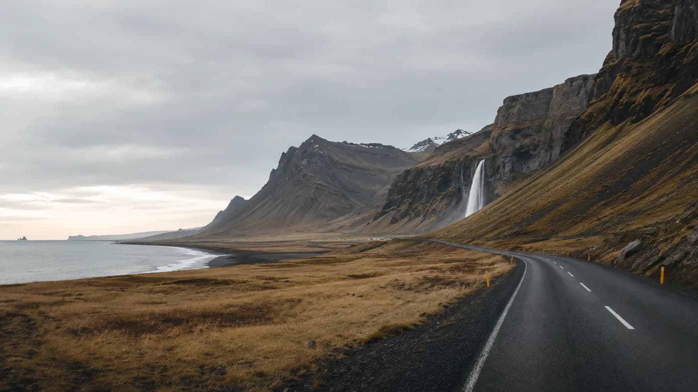Open road through an Icelandic volcanic landscape