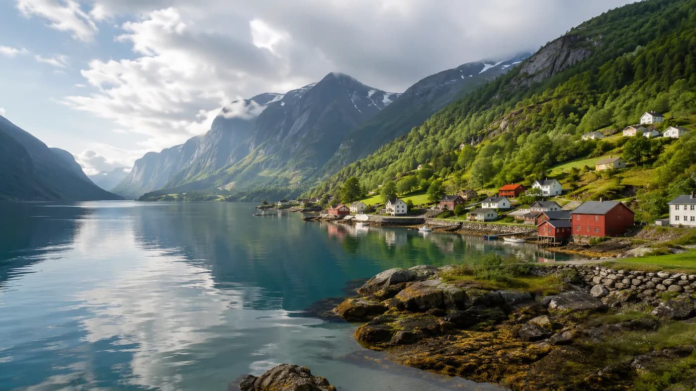 Norwegian fjord landscape for choosing a fjord region and route