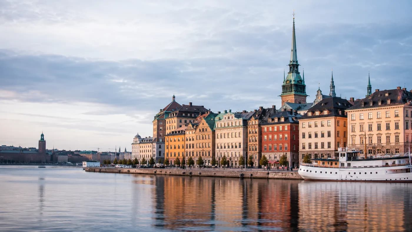 Swedish waterfront and historic city skyline