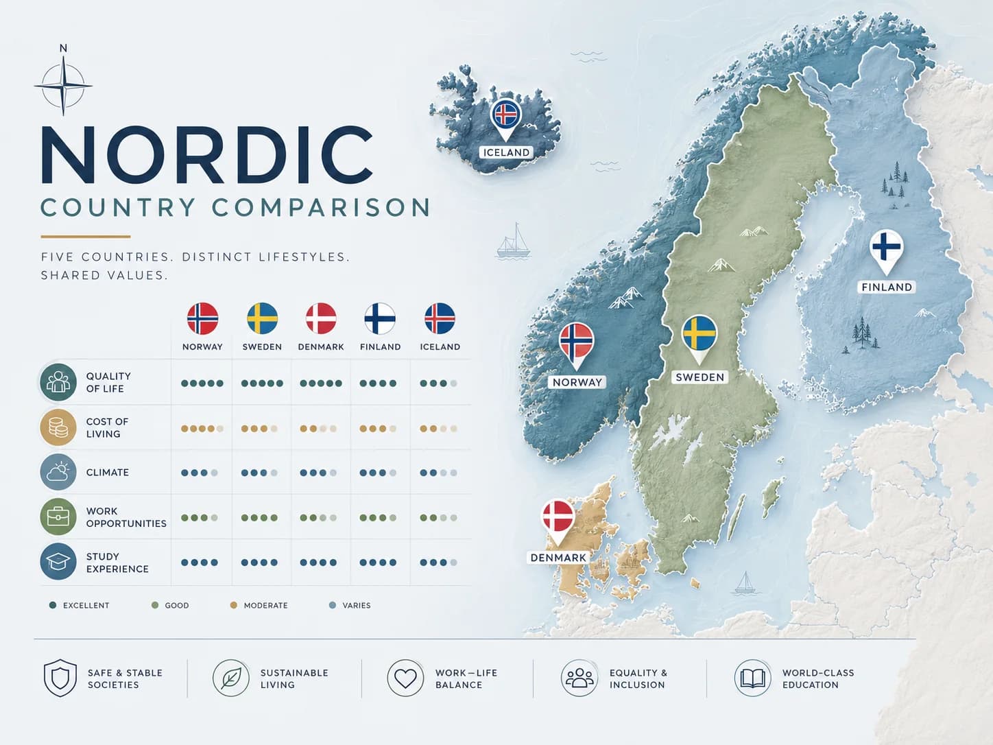 Nordic country comparison across work, costs and lifestyle