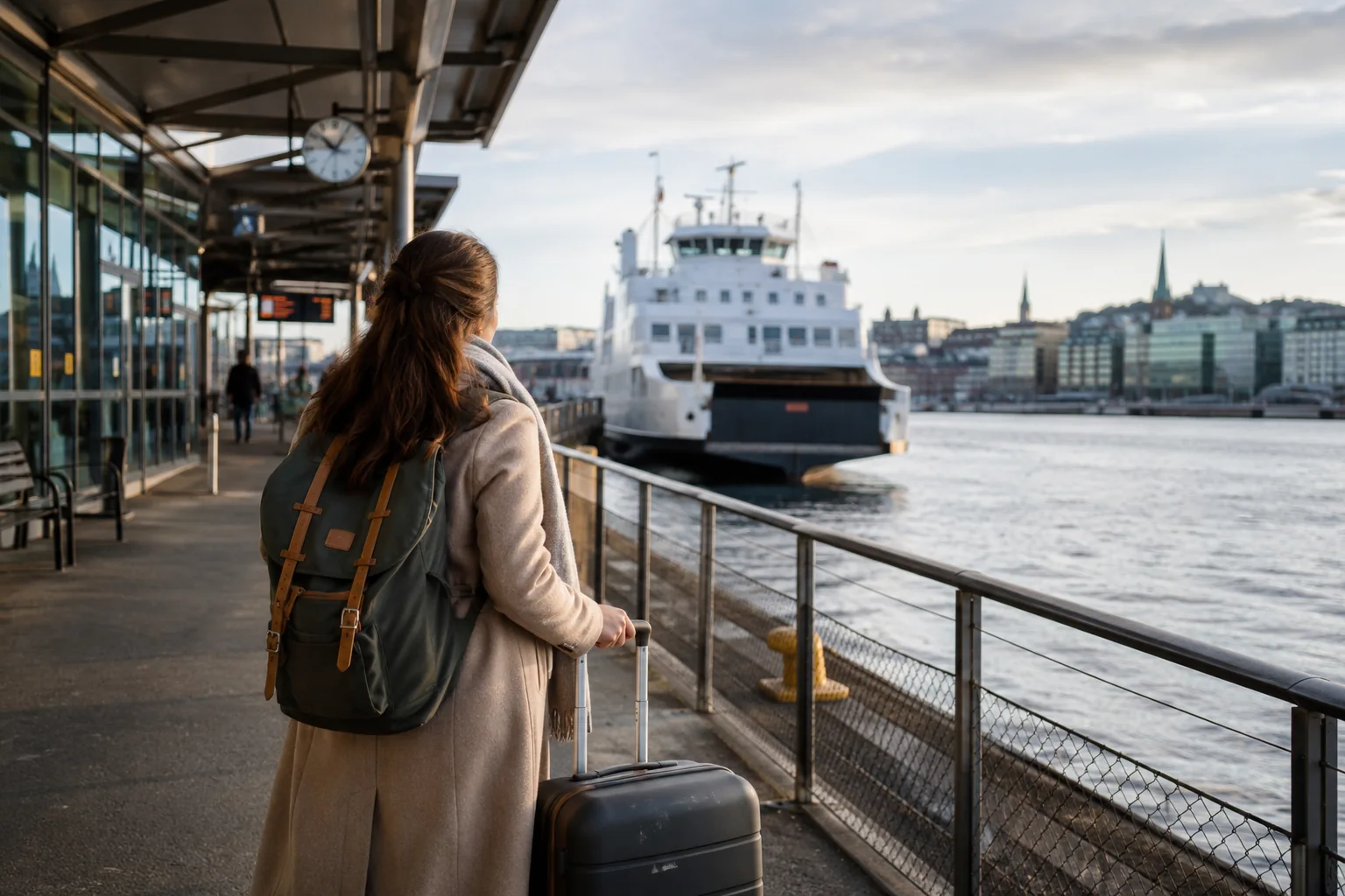 Traveller at a Nordic ferry terminal