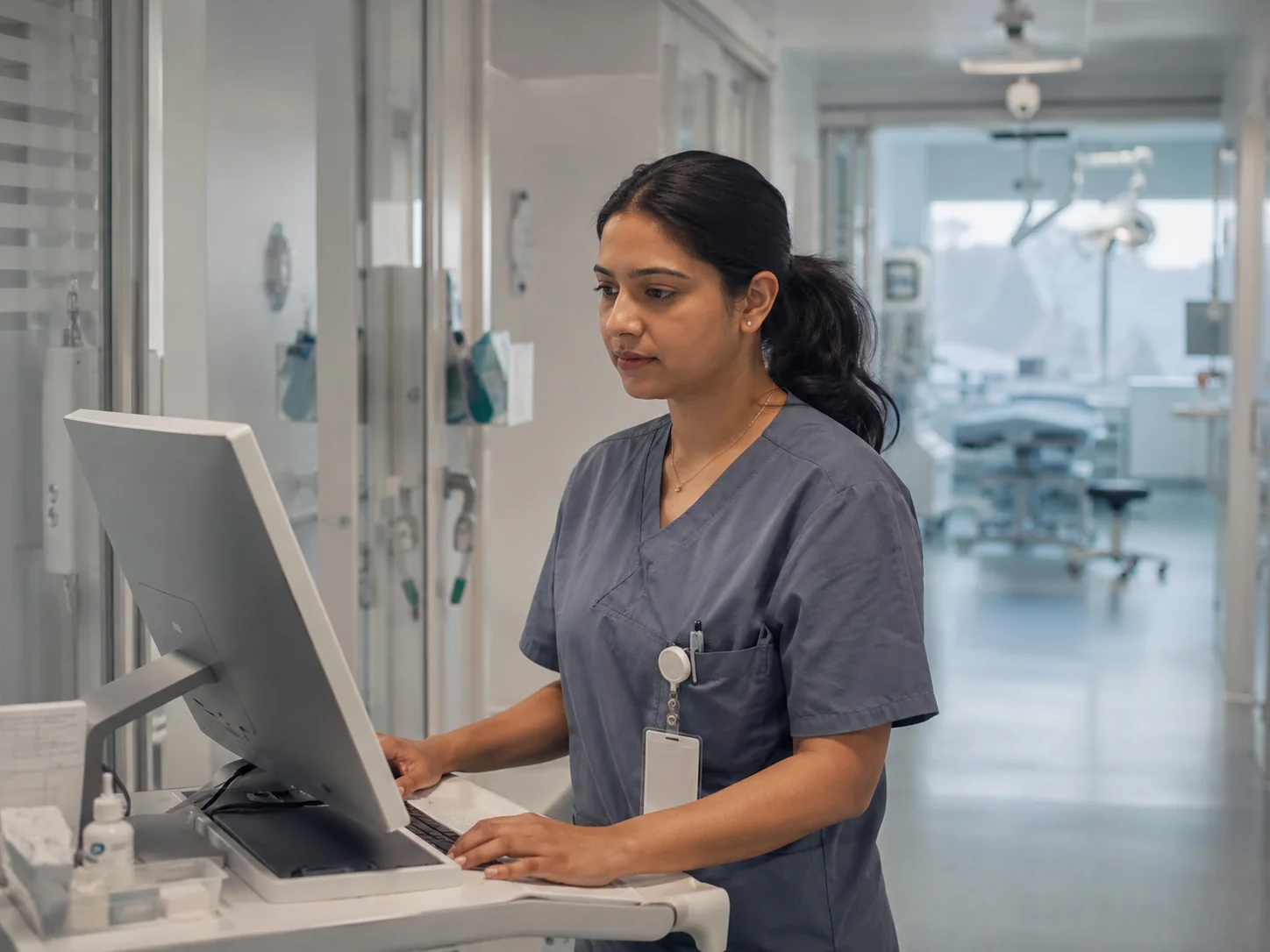 International healthcare professional in a modern Norwegian clinical workplace