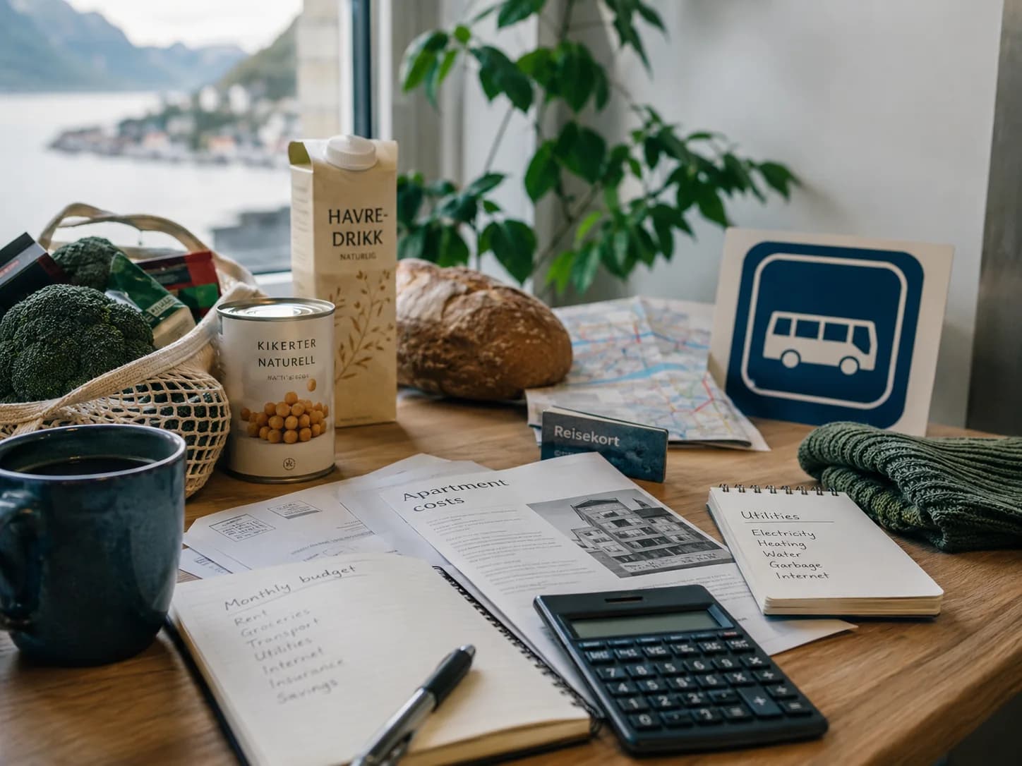 Student budget desk with food, transit and study-cost planning