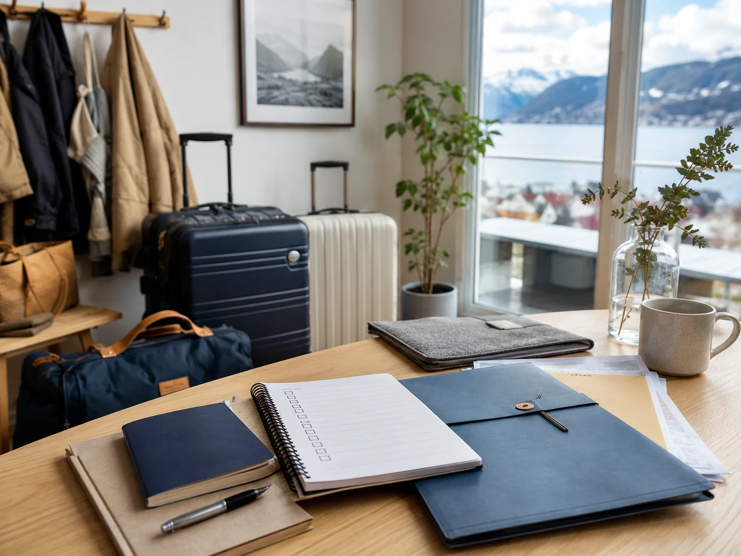Organised luggage, passport and moving documents