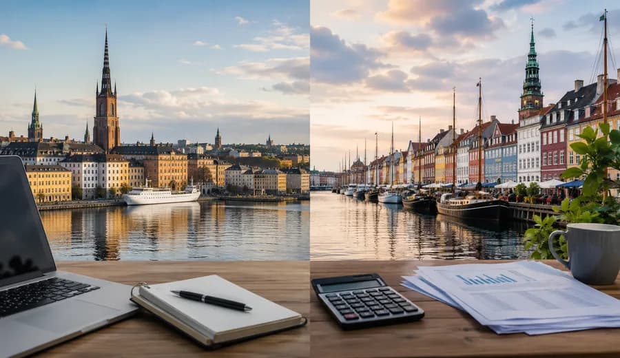 Nordic planning workspace with notes map and laptop